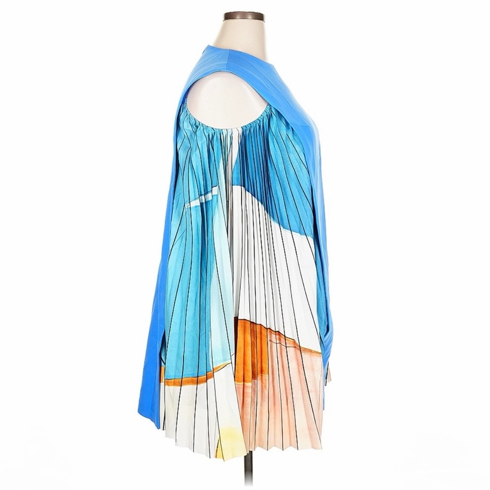 Colorful Side Pleated Sleeveless Dress